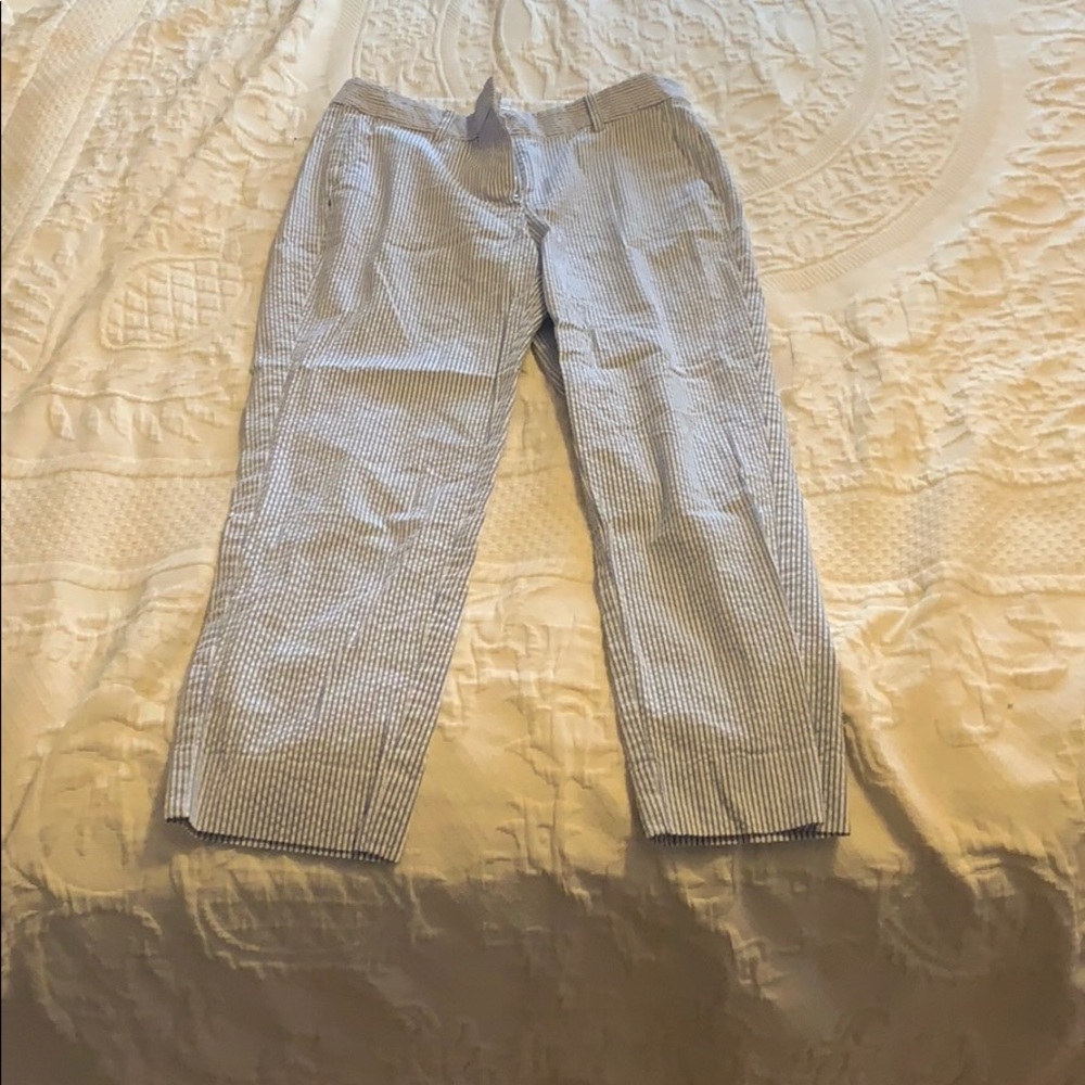 Blue Seersucker J Crew Capri Pants